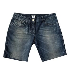NEW Dolce & Gabbana Denim Jean Shorts Dark Blue Distressed Women's IT 42 US Med